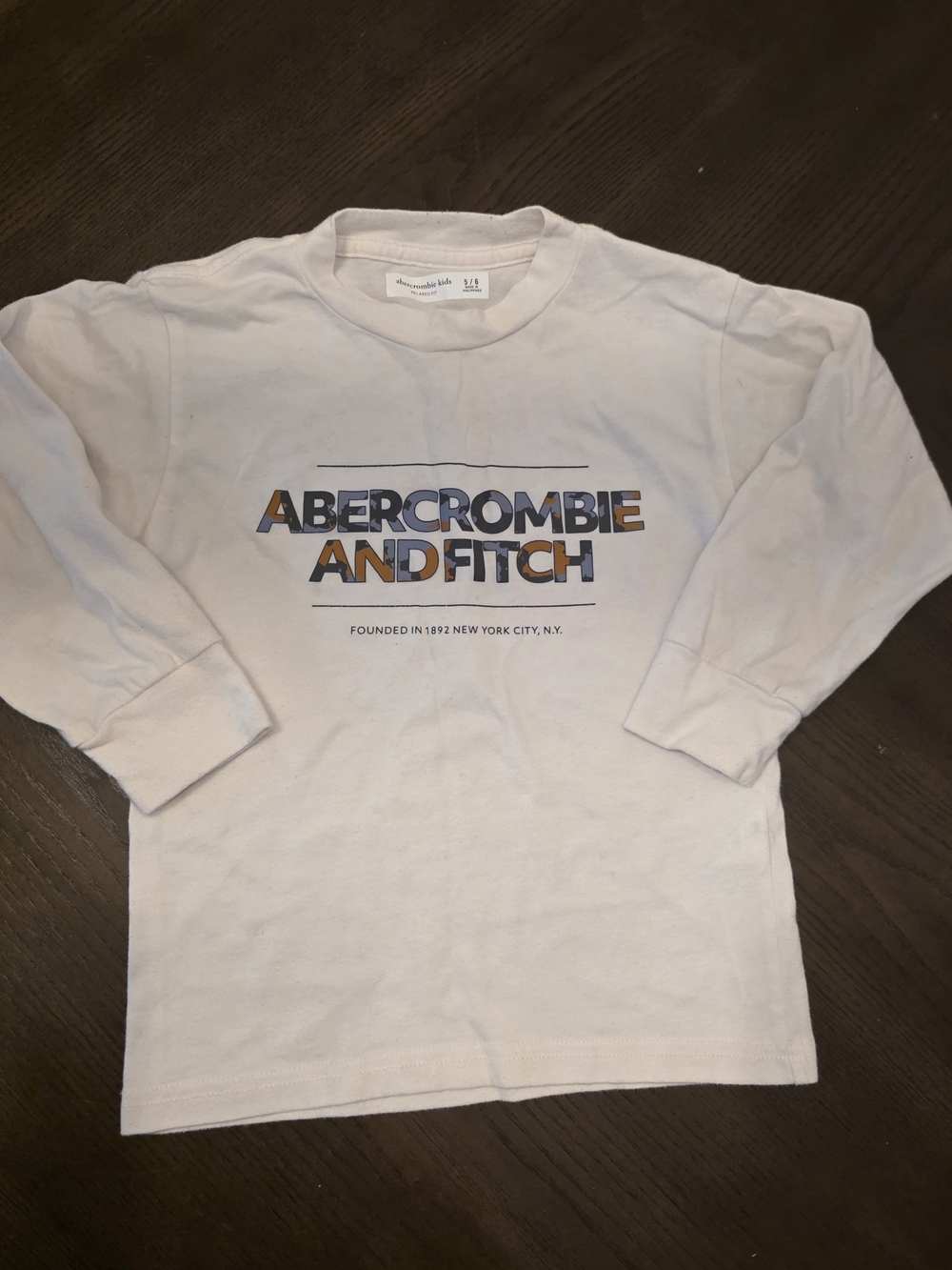 abercrombie kids Cream Long-Sleeve Logo Tee with Multicolor Print